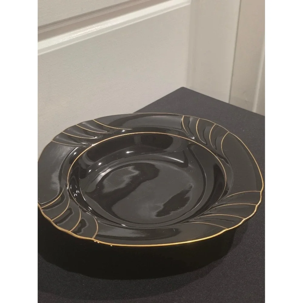 Vtg Ranmaru Wave Golden Black Soup Bowls Set of 4‎ Gallery Collections Japan